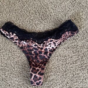 Leopard Print Lace Trim Thong